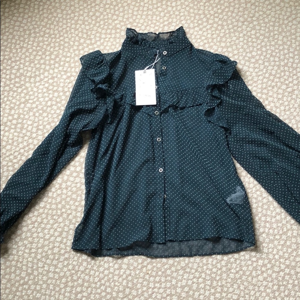 Zara Sheer Ruffle Top Sz S